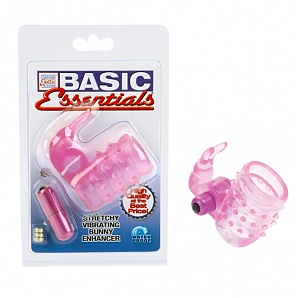 Basic Essentials Stretchy Vibrating Bunny Enhancer Waterproof Pink